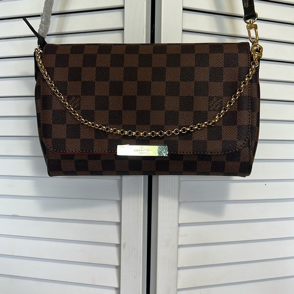 New Brown Checkered Shoulder Crossbody Bag Purse with Gold Chain - Picture 4 of 10
